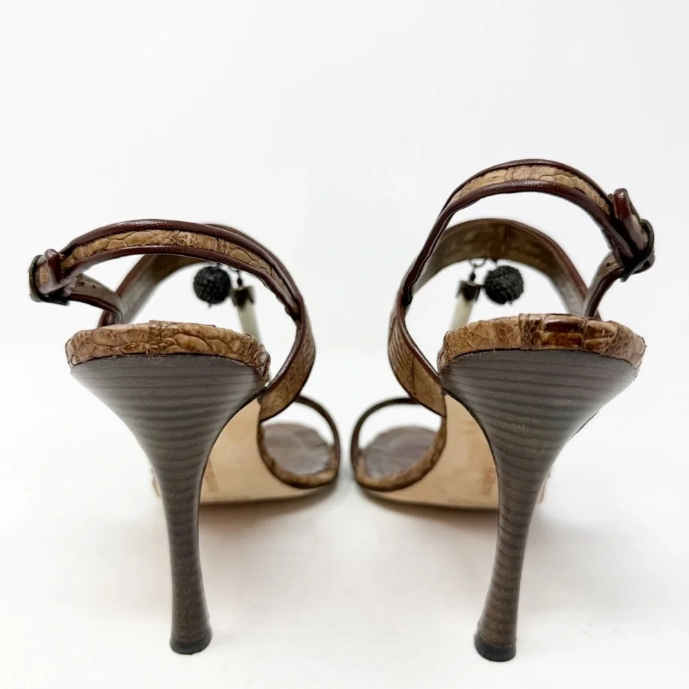 Manolo Blahnik Python Leather Charm Slingback Sandals Heels Womens Size EU 38.5